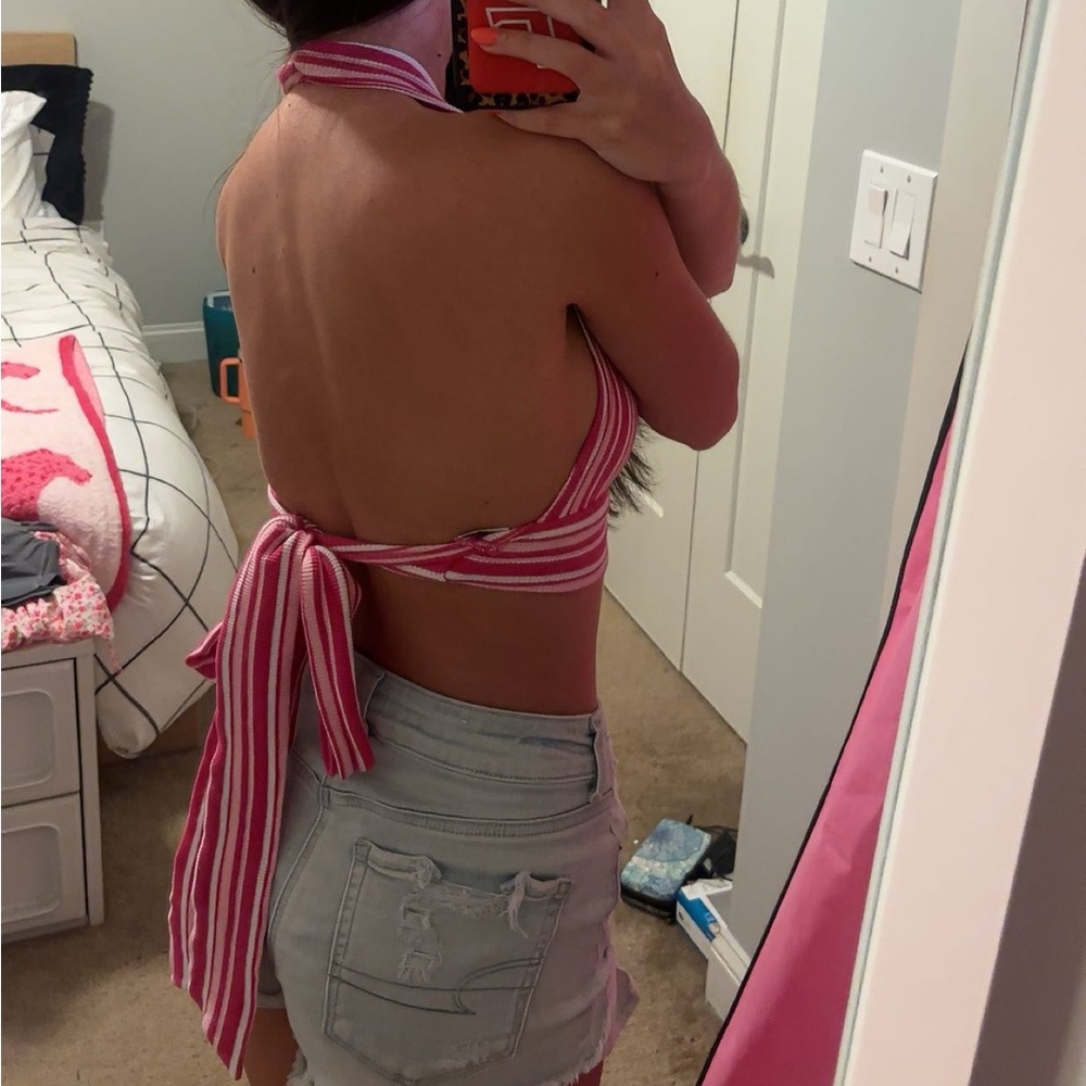 SHEIN Pink and White Striped Top